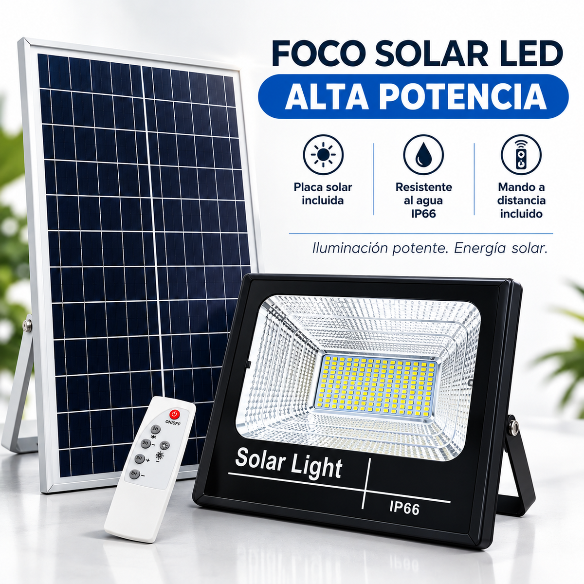 Foco Solar LED 600W con Placa Solar | IP66