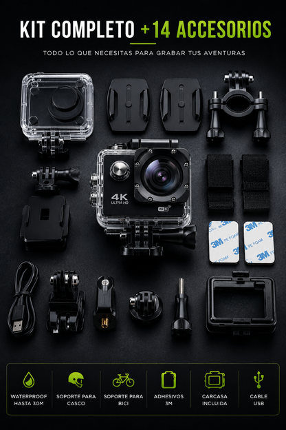 ActionCam 4K PRO™ | Kit Completo +15 Accesorios