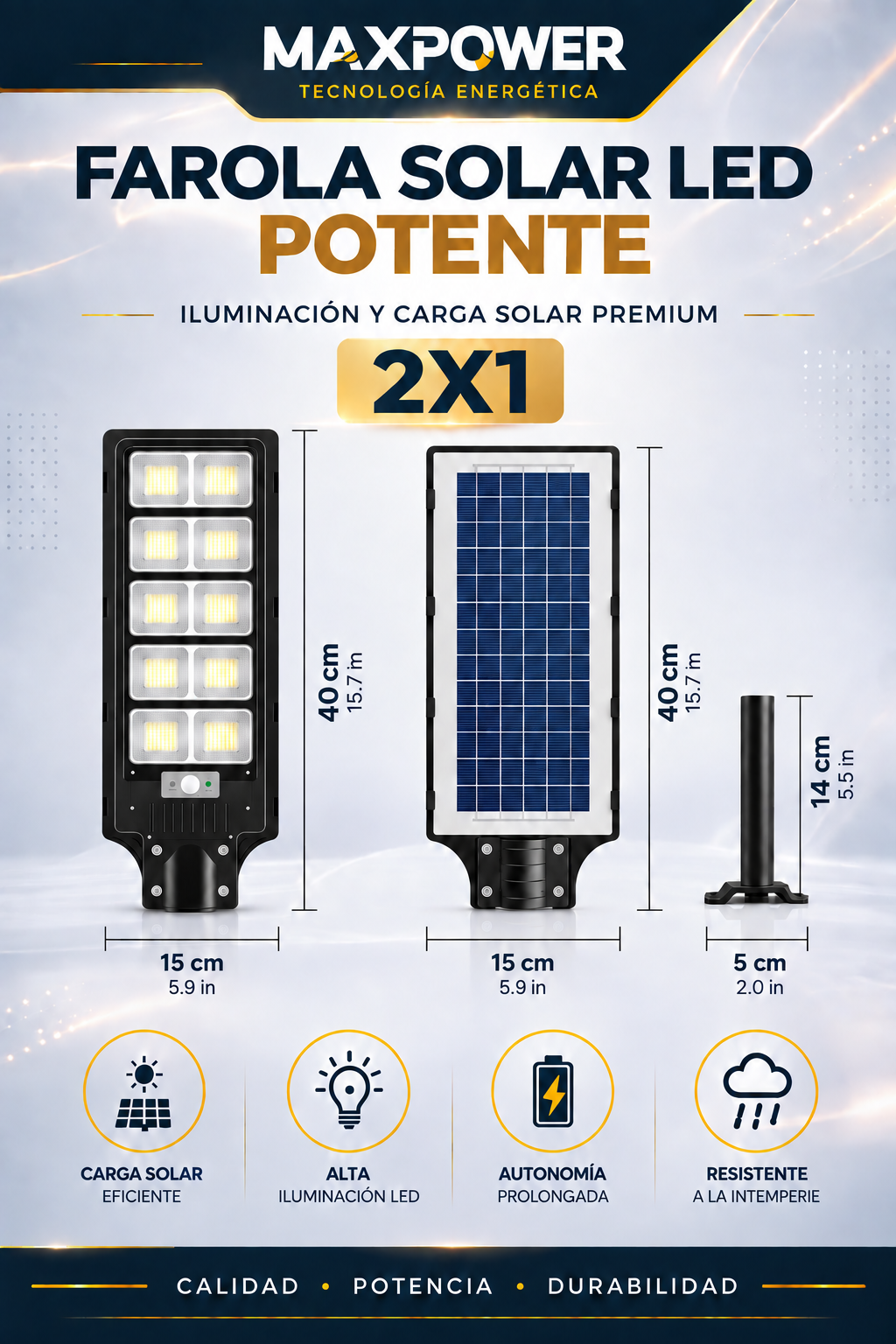 MAXPOWER™ Farola Solar Alta Potencia (800W) –  1 + 1 GRATIS