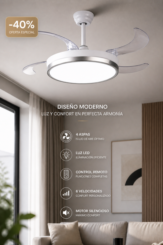 AEROSILENT™ Pro – Ventilador de Techo Inteligente Ultra Silencioso 4 en 1